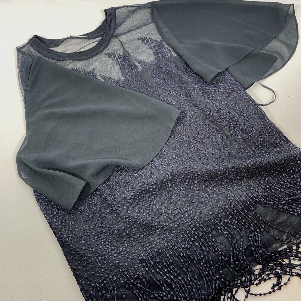 ELIE TAHARI Blouse Women's Size Extra Small Noreen Fringe Tasseled Gems‎ Fringe